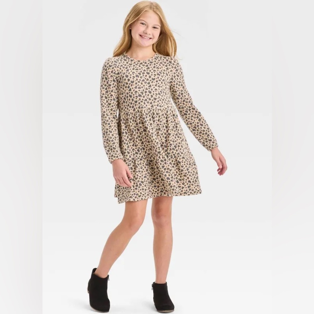 Cat and Jack long sleeve leopard print dress. Size XS